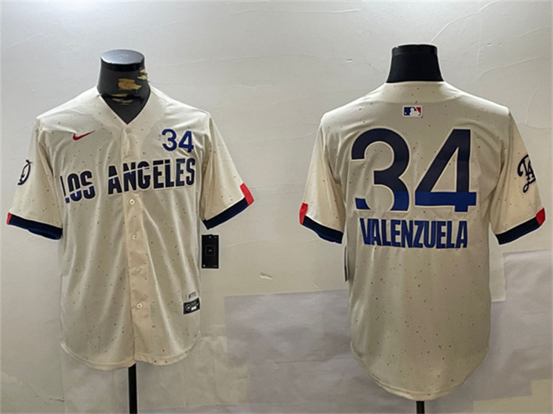 Men's Los Angeles Dodgers #34 Toro Valenzuela Cream 2024 City Connect Limited Stitched Baseball Jersey Men's Los Angeles Dodgers #34 Toro Valenzuela Cream 2024 City Connect Limited Stitched Baseball Jersey